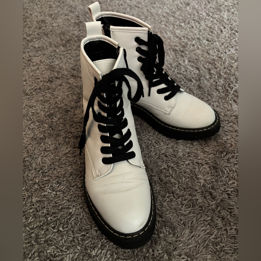 Stylish White Lace-Up Combat Boots